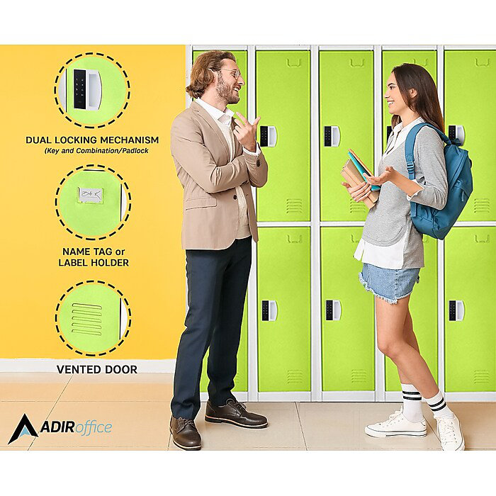 72" Green Steel Double Compartment Storage Locker with Adjustable Shelving