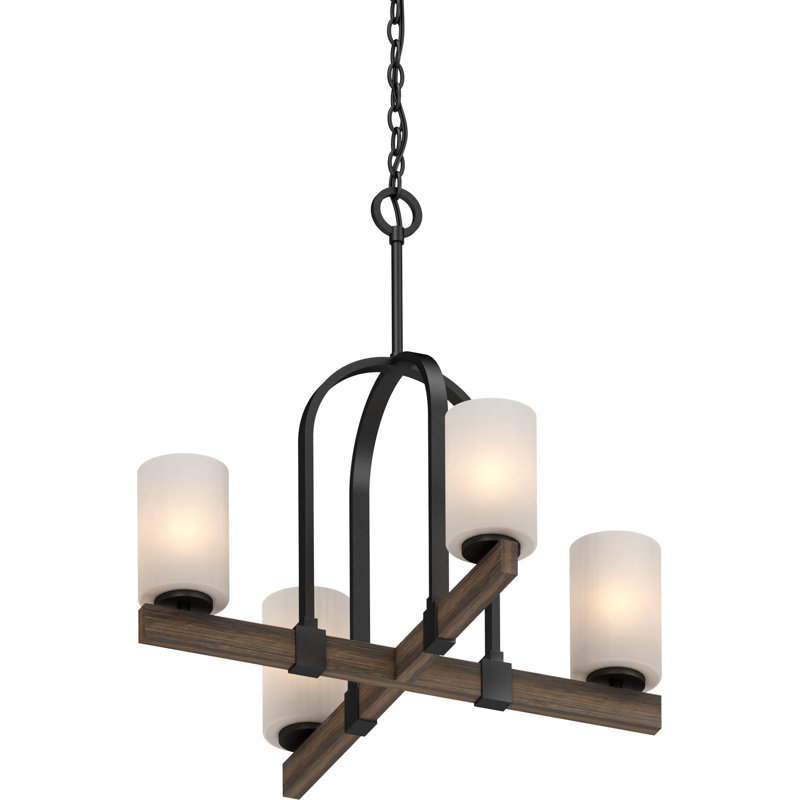 Didi 4-Light Indoor Walnut Hanging Chandelier with White Cased Glass Cylinder Shades
