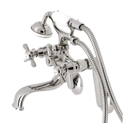 Kingston Brass Kingston Three-Handle 2-Hole Tub Wall Mount Clawfoot Tub Faucet with Hand Shower