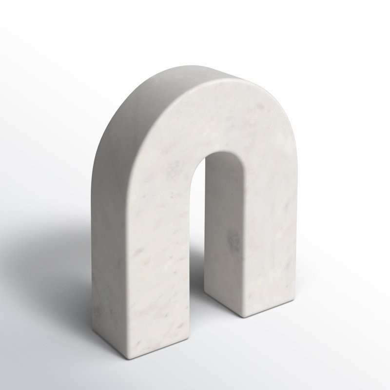 Modern Neutral Marble Horseshoe Tabletop Decorative Object, 7" H x 6" W x 2" D