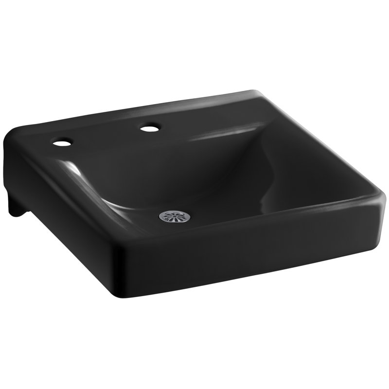 Soho Ceramic 20" Wall Mount Bathroom Sink, Black Black, Single