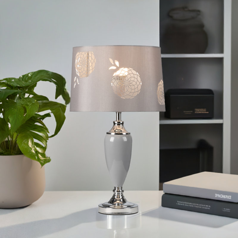 Lacy Bloom 53cm Stencil Metal Table Lamp, Grey, Grey/Chrome