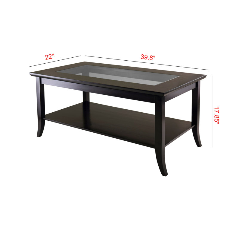 Kogan Espresso 1-Shelf Rectangular Coffee Table With Tempered Glass, 17.85" H X 39.8" W X 22" D