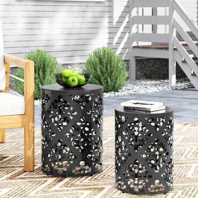 2 tables en métal, conception moderne en fer découpé pour la maison contemporaine, structure thermolaquée, noir, sans assemblage, l 13,75 po x P 13,75 po, H 18,7 po et l 11,75 po P 15,75 po, côté 2, avec un look élégant