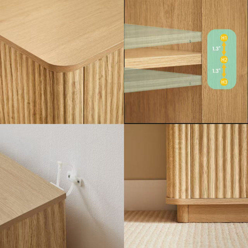 31.5'' Buffet Cabinet Sideboard With Storage Curved Wave Design For Bedroom, Living Room, Hallway, Oak,31.5''W X 15.75''D X 31.5''H.