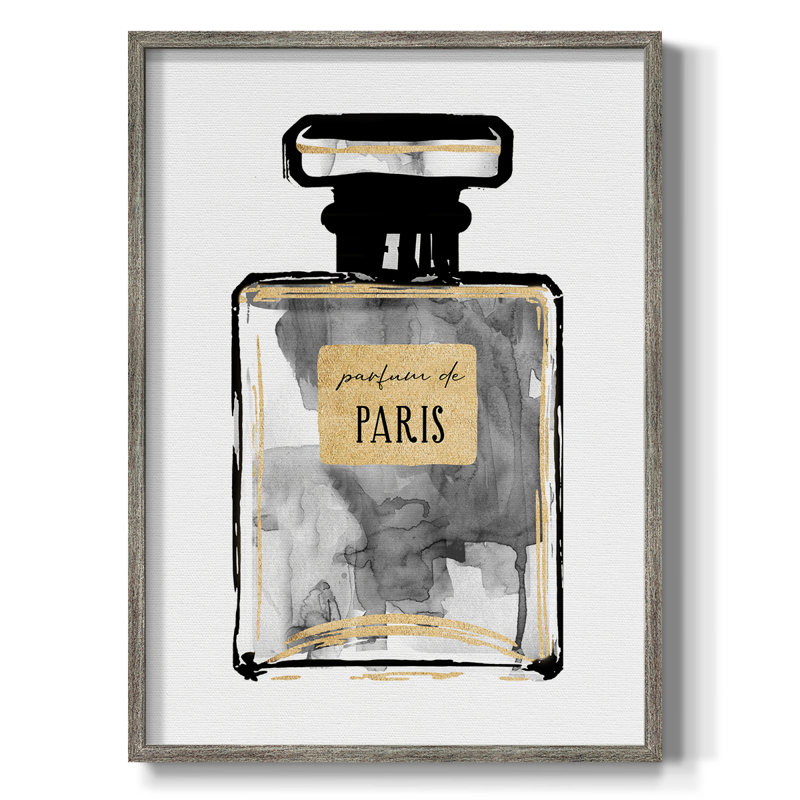 «Black and Gold Perfume I», reproduction encadrée - bois massif, H 11 po x l 9 po
