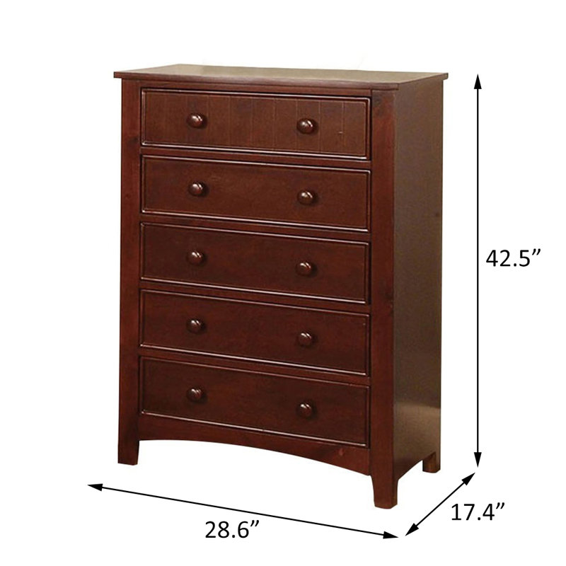 Commode 5 tiroirs l 28,6 po, Cerisier