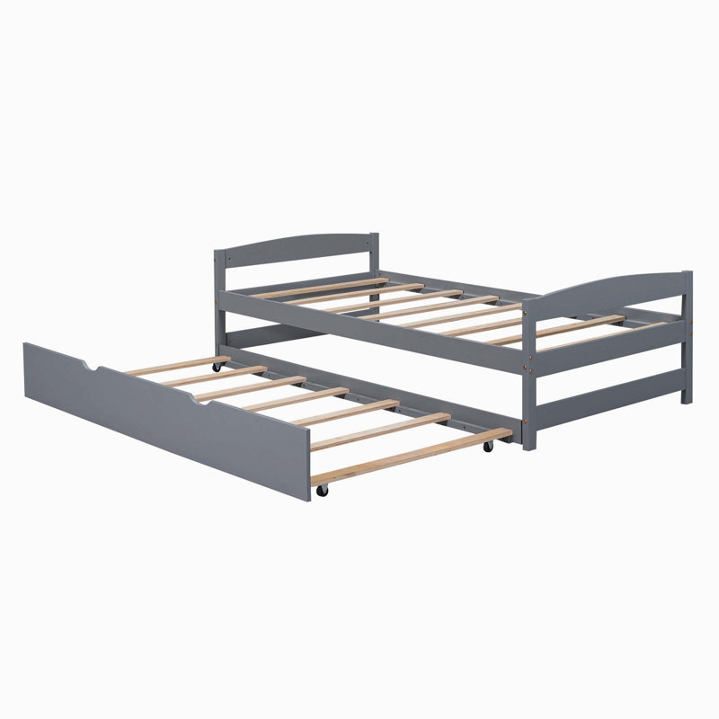 Lit plateforme simple avec rangement gigogne simple, gris