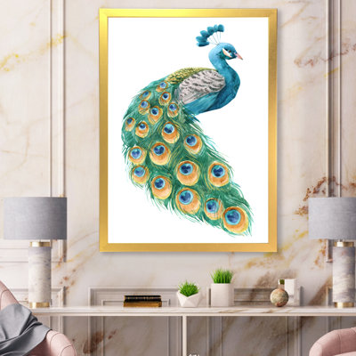 " Vibrant Blue Yellow And Green Peacock " Painting Print