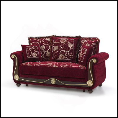 Upholstered Convertible Loveseat With Storage, Burgundy