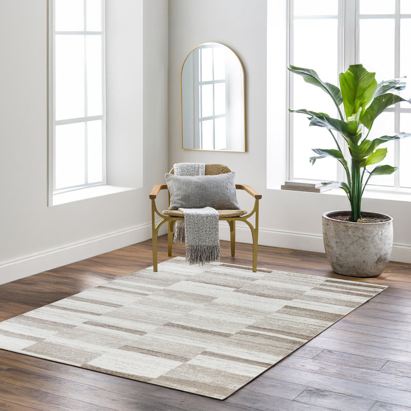 Brown Modern Rug, Abstract Stain Resistant Easy to Clean Rug For Living, Dining Room, Bedroom, Kitchen