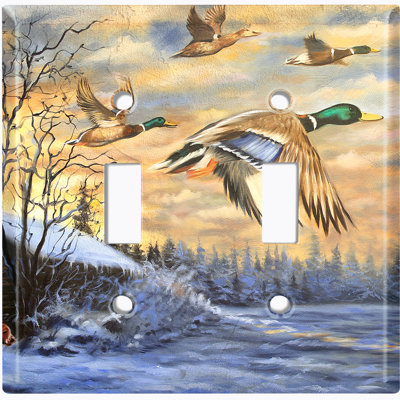 Plaque murale d'interrupteur à bascule Flying Ducks Winter Lake Forest