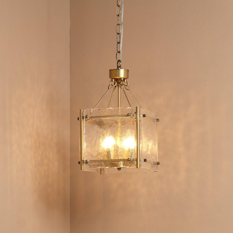 Antique Brass 4-Light Chandelier with Textured Glass Shade
