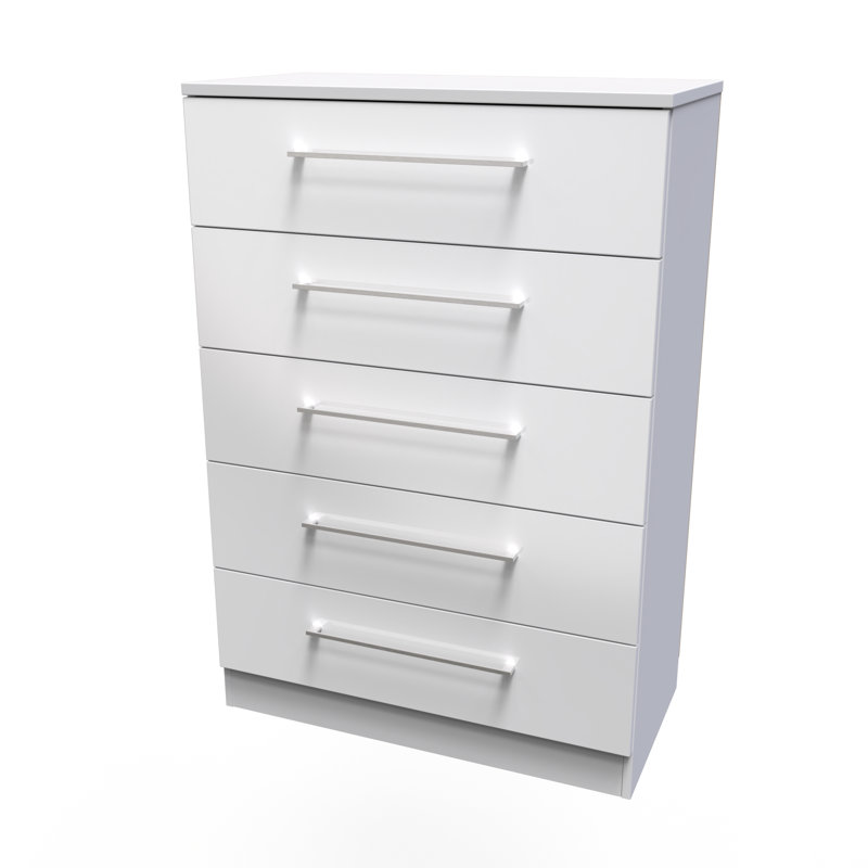 Fully Assembled Alizee 5 - Drawer Chest of Drawers, White Gloss