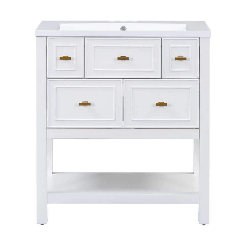 Meuble-lavabo simple 30 po avec plateau en résine Takirah, Blanc