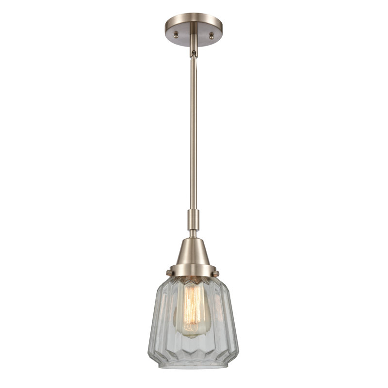 Luminaire suspendu cylindrique à 1 lumière Caggiano, Transparent, Ampoule non incluse, Nickel satiné brossé