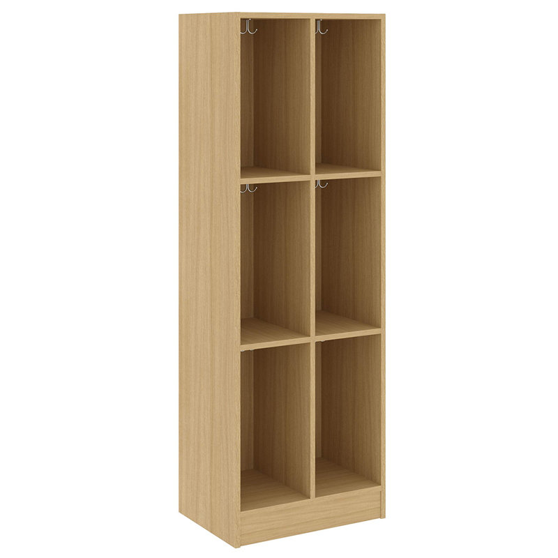 Armoire de rangement double à six compartiments pour salle de classe, Chêne Door County, 59" H x 24" W x 17" D