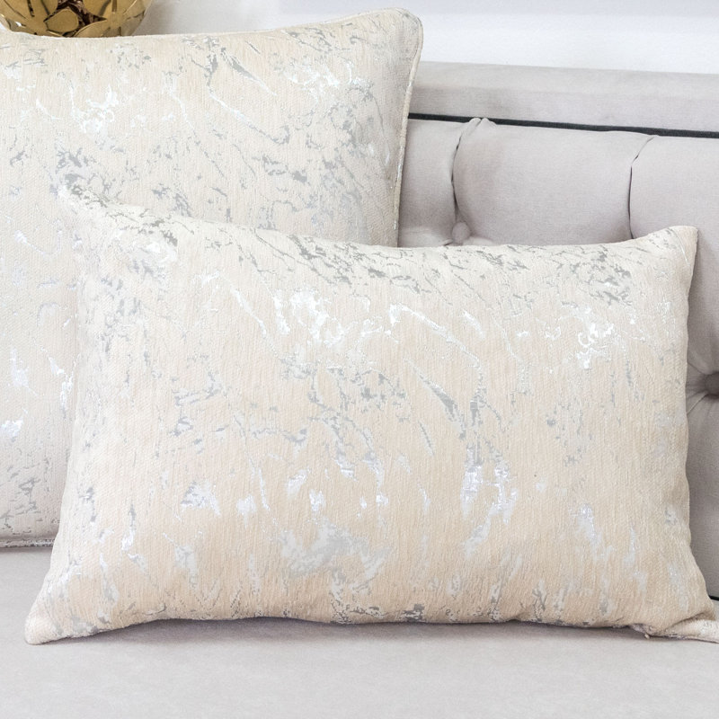 Damask Chenille Throw Pillow, White