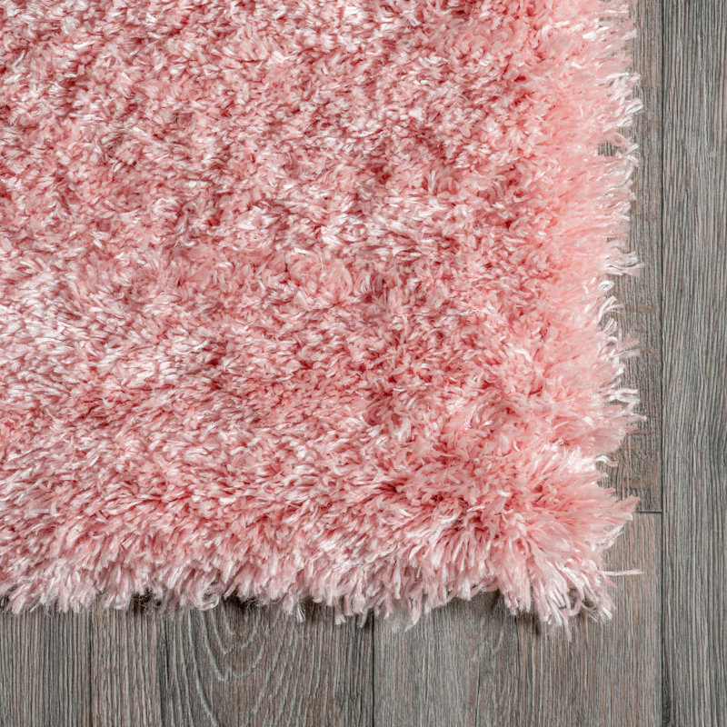 Tapis à poil long rose pastel uni pour le salon, la chambre à coucher, la salle à manger et la chambre de bébé Ahsan
