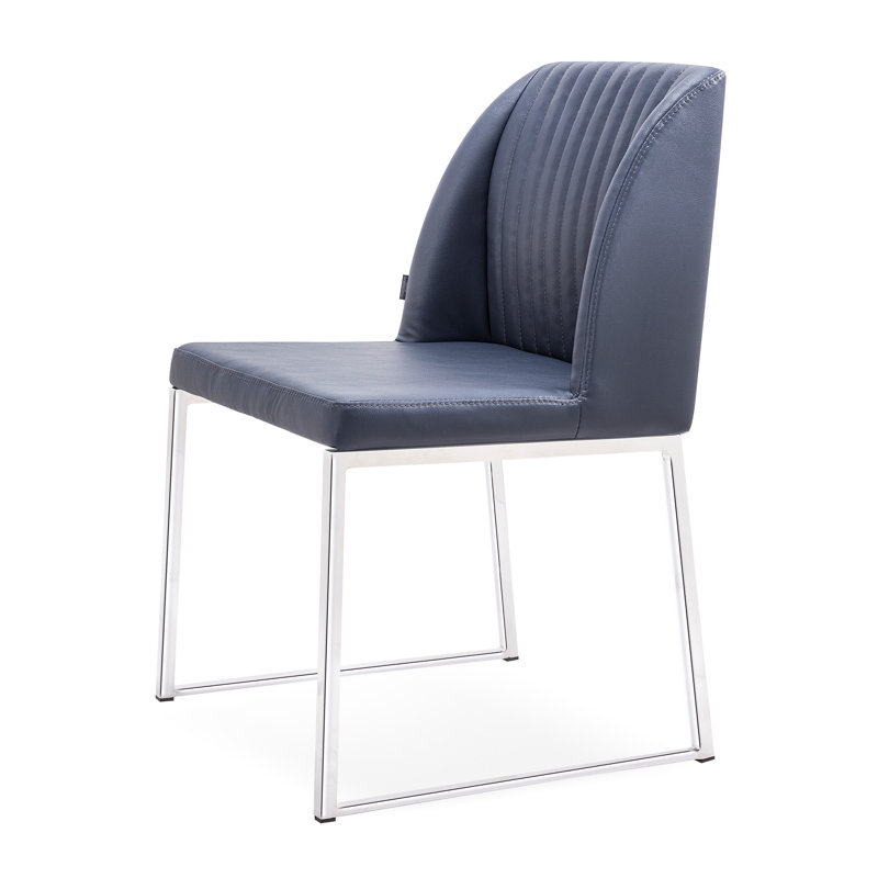 Dejonae 18.5'' H Leatherette Upholstered Side Chair, Navy/Chrome
