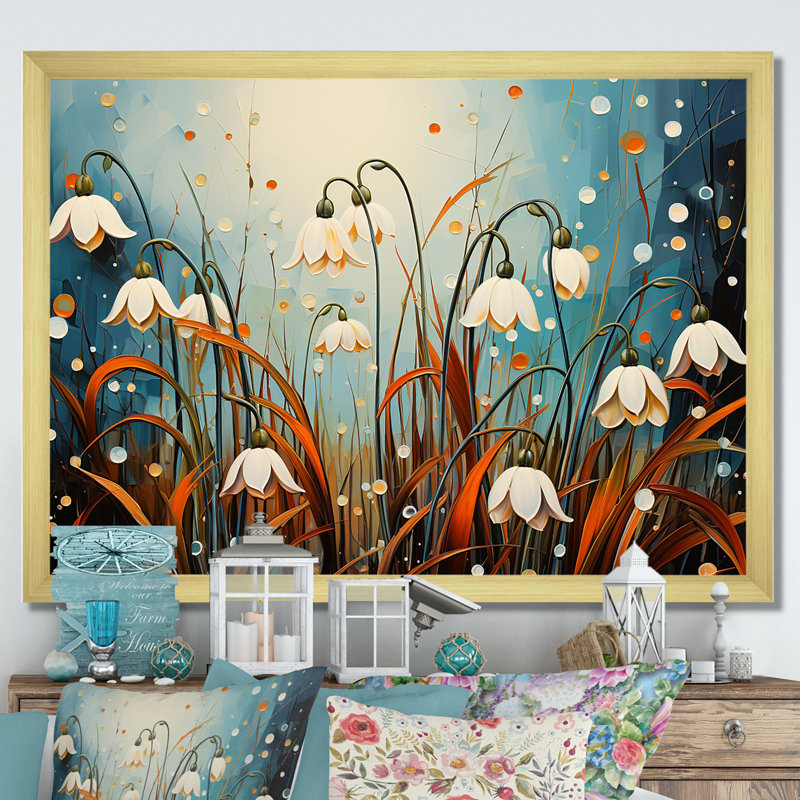 Décoration murale Mountain Snowdrops Charm in Winter I - Snowdrops, Cadre doré simple, H 16 po x l 32 po x P 1 po