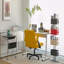 Chaise de bureau jaune avec accoudoirs croisés en lin jaune avec roulettes - ergonomique pour le bureau personnel, le travail et les études