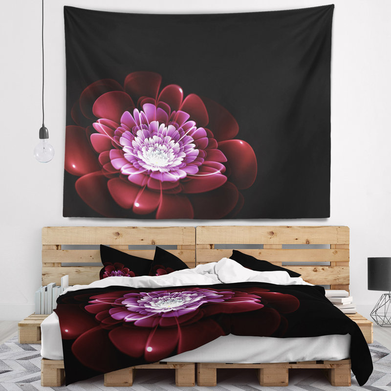 Tapisserie florale mauve à motif floral abstrait, H 32 po x l 39 po