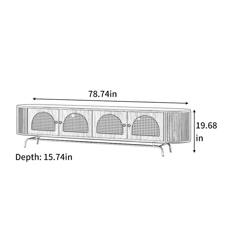 Solid Wood Wicker TV Cabinet, Black/Burlywood