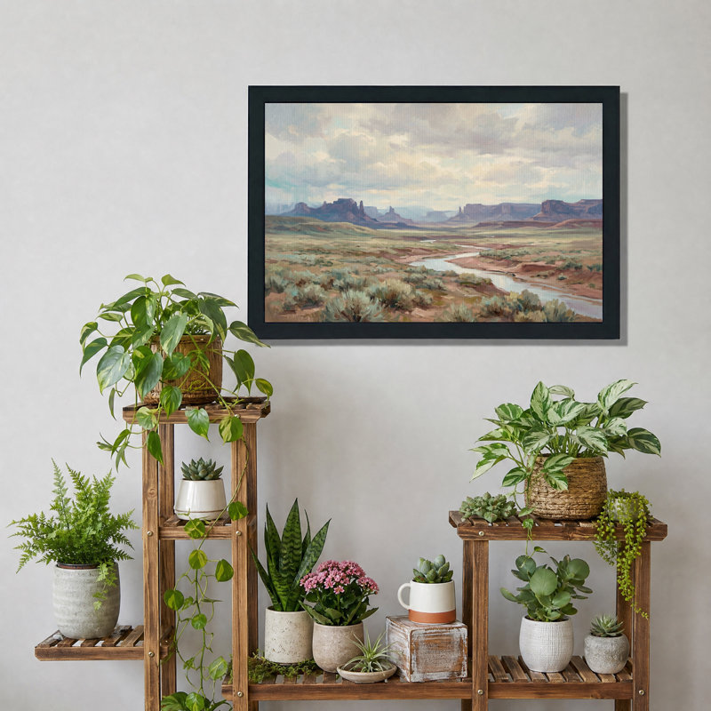 Tableau sur toile représentant la vallée de Mesa avec une rivière sinueuse, 24"H x 36"W