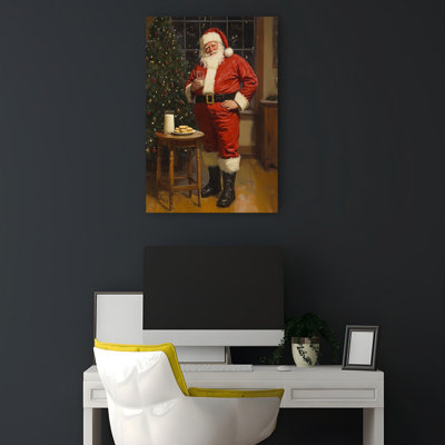 Jolly Santa Claus Classic Traditional Abstract Christmas Tree Winter Architecture Wall Art Print 1 Piece Wrapped Canvas Wall Art