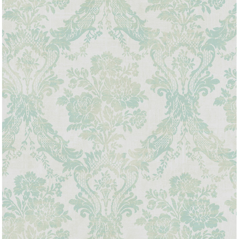 Seabrook Designs Chateau Damask Unpasted Wallpaper, Metallic Seafoam