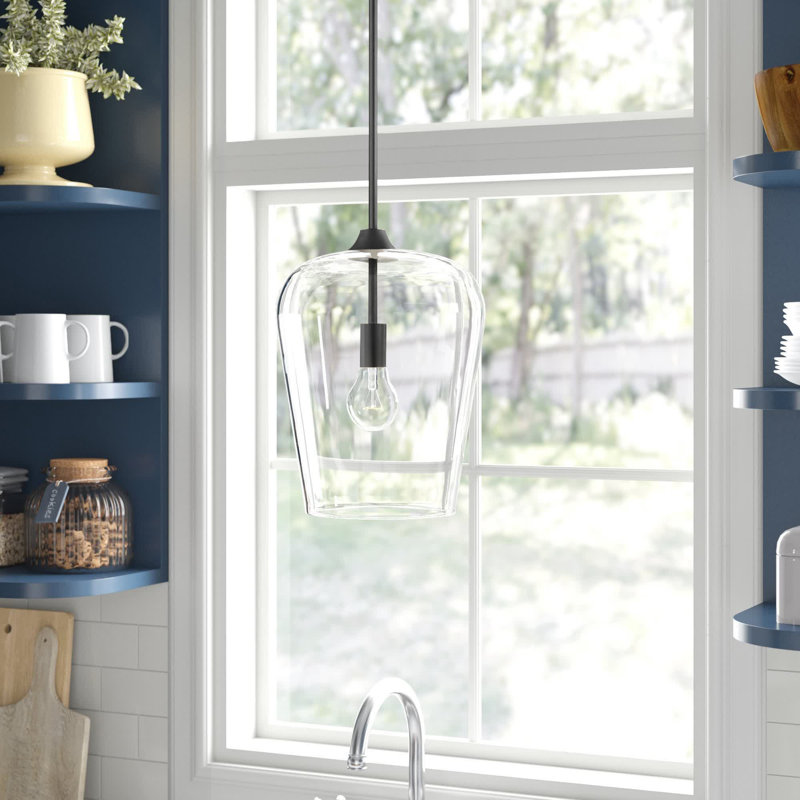 Luminaire suspendu en verre Dahlya, Noir mat, H 12,25 po x l 9 po x P 9 po