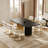 78 Inch Black Solid Oak Wood Dining Table With Double Fluted Design And Brushed Gold Base-129584493-129584492