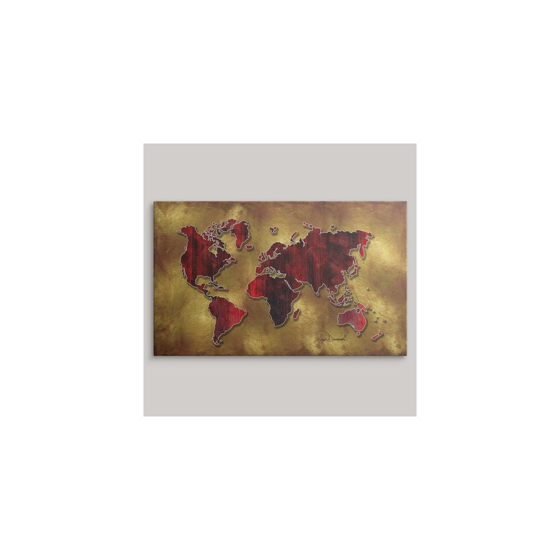 «Anjila World Map Red and Gold» par Megan Duncanson, impression, H 30 po x l 48 po x P 1,5 po, Toile