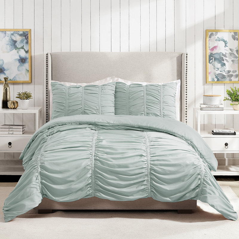Emily Ruched Solid Textured Comforter Set, Twin/Twin XL Comforter + 1 Sham, White