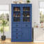 Armoire de rangement en bois avec portes en verre, bleu-1379590920