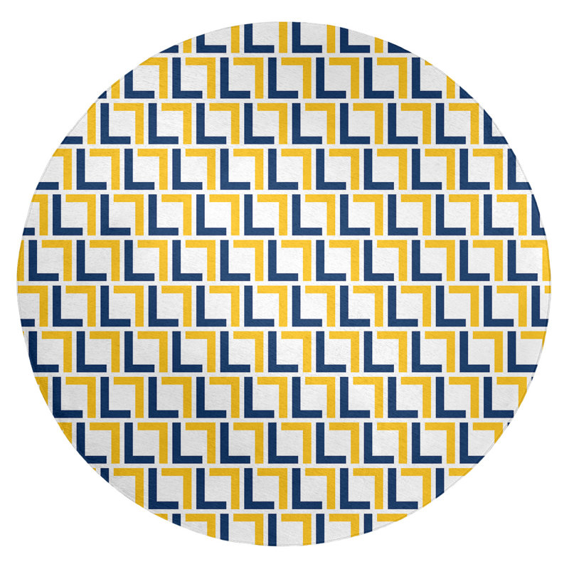 Tapis rond à motif géométrique jaune / bleu