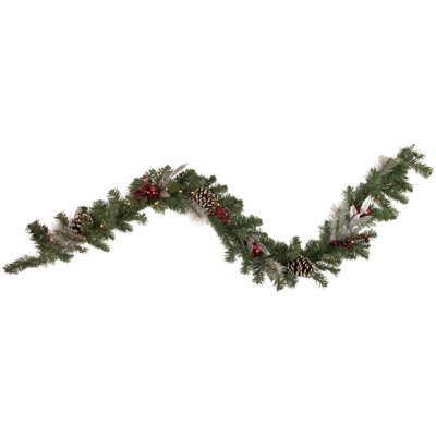 6' x 9"" Pre-Lit Decorated Frosted Pine Cone and Berries Artificial Christmas Garland -  Northlight Seasonal, NORTHLIGHT SM93366