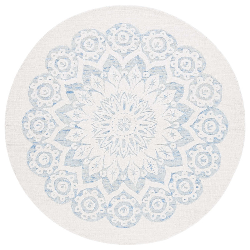 Laduke Hand Woven Wool and Cotton Floral Rug , Round 6'