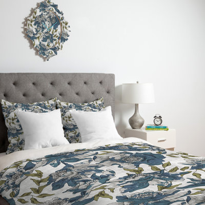 Ensemble de housse de couette 3 pièces en microfibre bleu / vert / gris Holli Zollinger