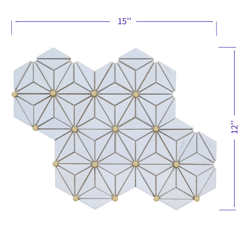 Thassos White Hexagon Marble With Gold Accents Mosaic Wall And Floor Tile, White