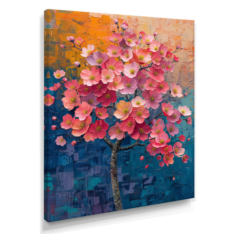  «Cherry Blossom Tree III» - Décoration murale cerisier en fleurs, Toile tendue, H 32 po x l 16 po