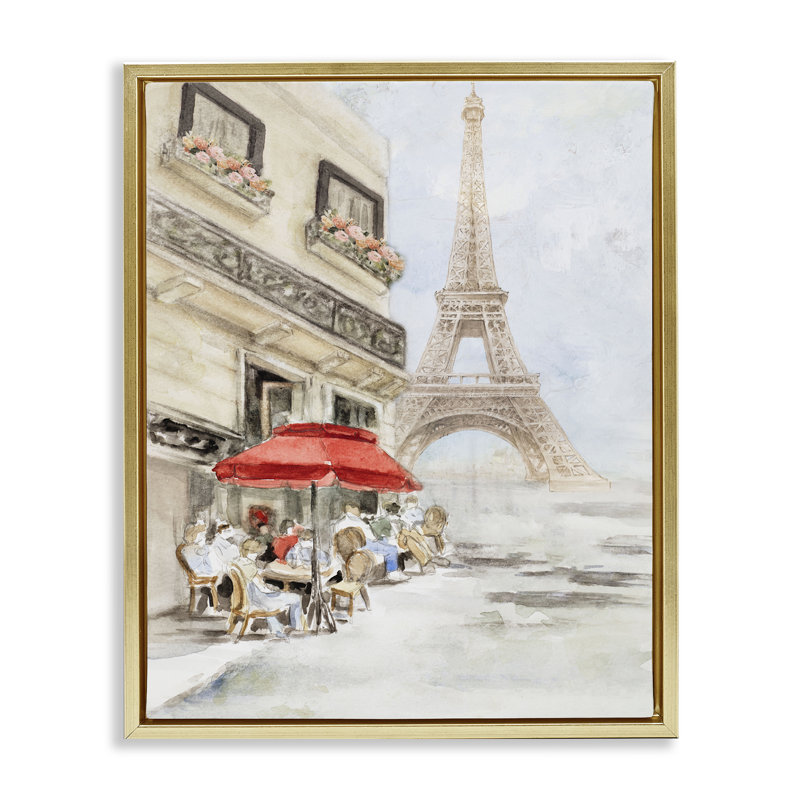 "Sunday lunch tour Eiffel", art mural sur toile par Lanie Loreth, H 21 po x l 17 po, Cadre flottant métallique doré