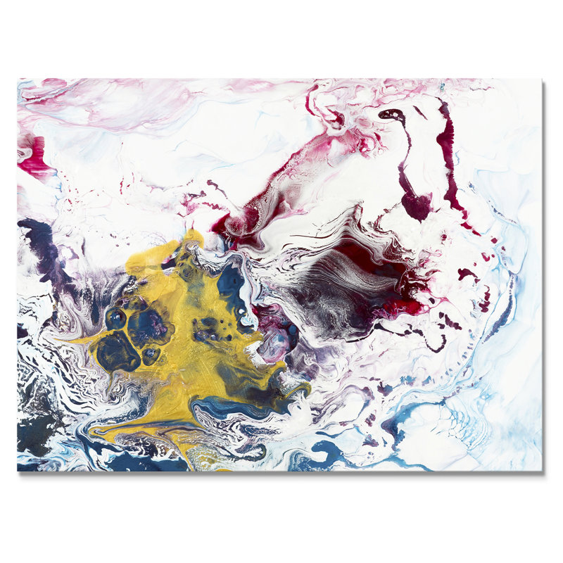 Art liquide jaune et rouge - reproduction sur toile, Toile tendue, H 30 po x l 40 po x P 1,5 po