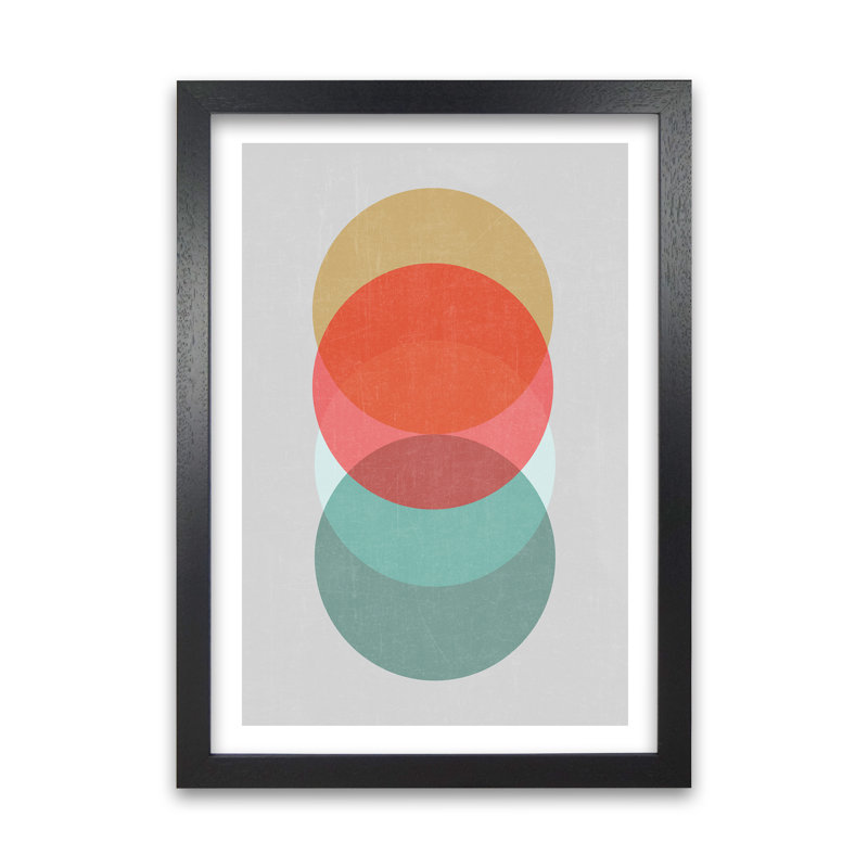 Mid Century Shapes In Scandi Colours A - Print, 59cm H x 42cm W x 3cm D, Black Frame
