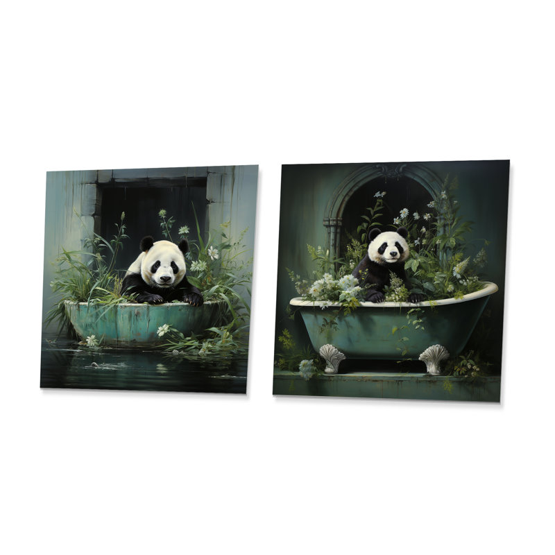 «Green Tranquil Panda Bath I» - ensemble de 2 carrés de salle de bain, H 36 po x l 72 po