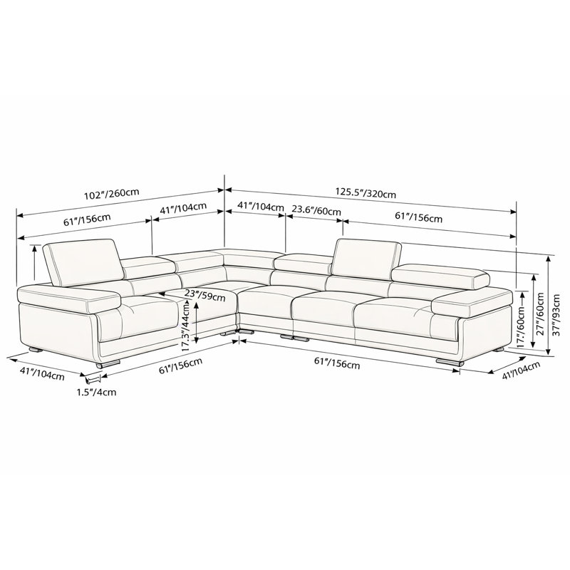 Canapé modulaire modulaire en cuir avec configuration réversible gauche / droite Crown