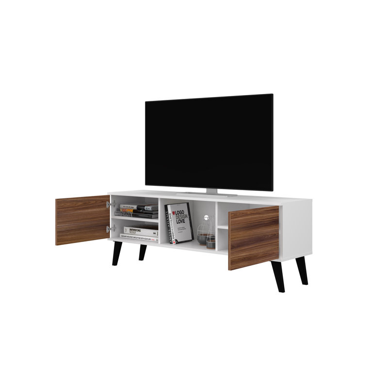 Doyers 53.15" Mid-Century Modern 5-Shelf TV Stand for TV's up to 50" in White and Walnut Brown, White and Nut brown