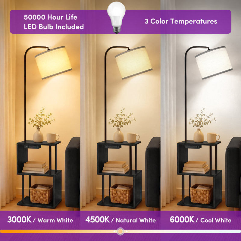 163cm Powder Coated Tray Table Floor Lamp, Black