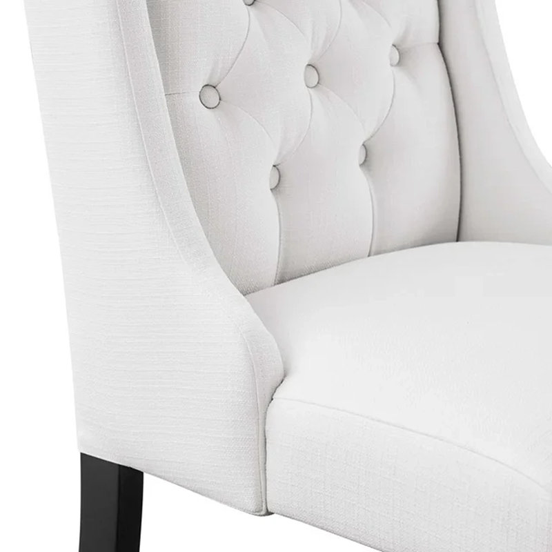 White Upholstered Leather Parsons Side Chair with Wood Frame